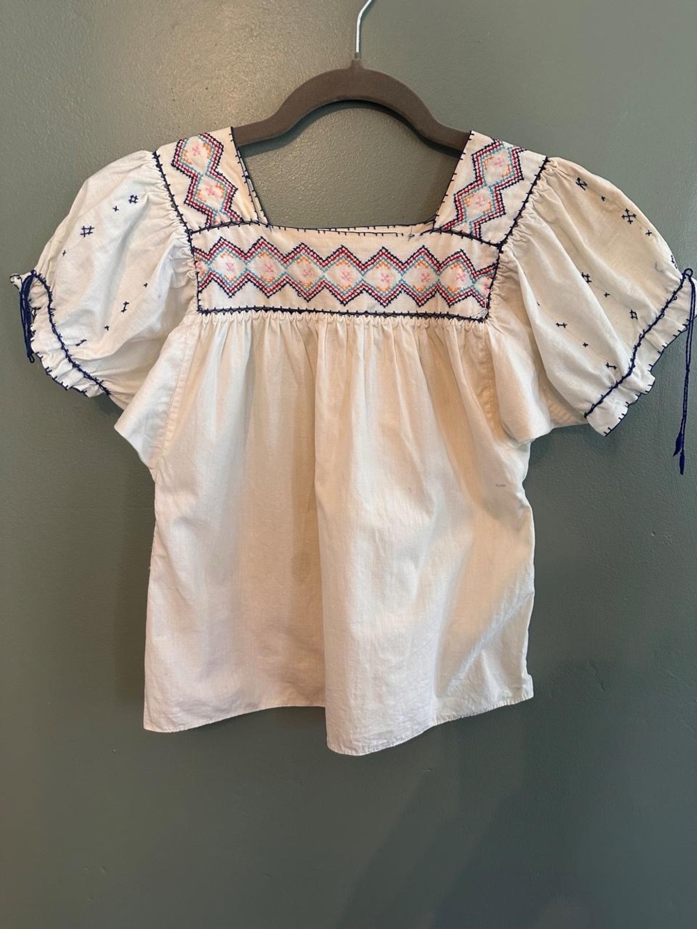 Vintage Bohemiam Cotton Cross Stitch Embroidered Peasant Blouse